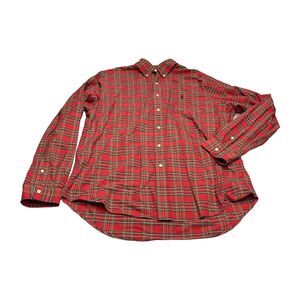 Ralph Lauren Shirt Men's Large Red Green Plaid Relaxed Fit Classic Button-Down